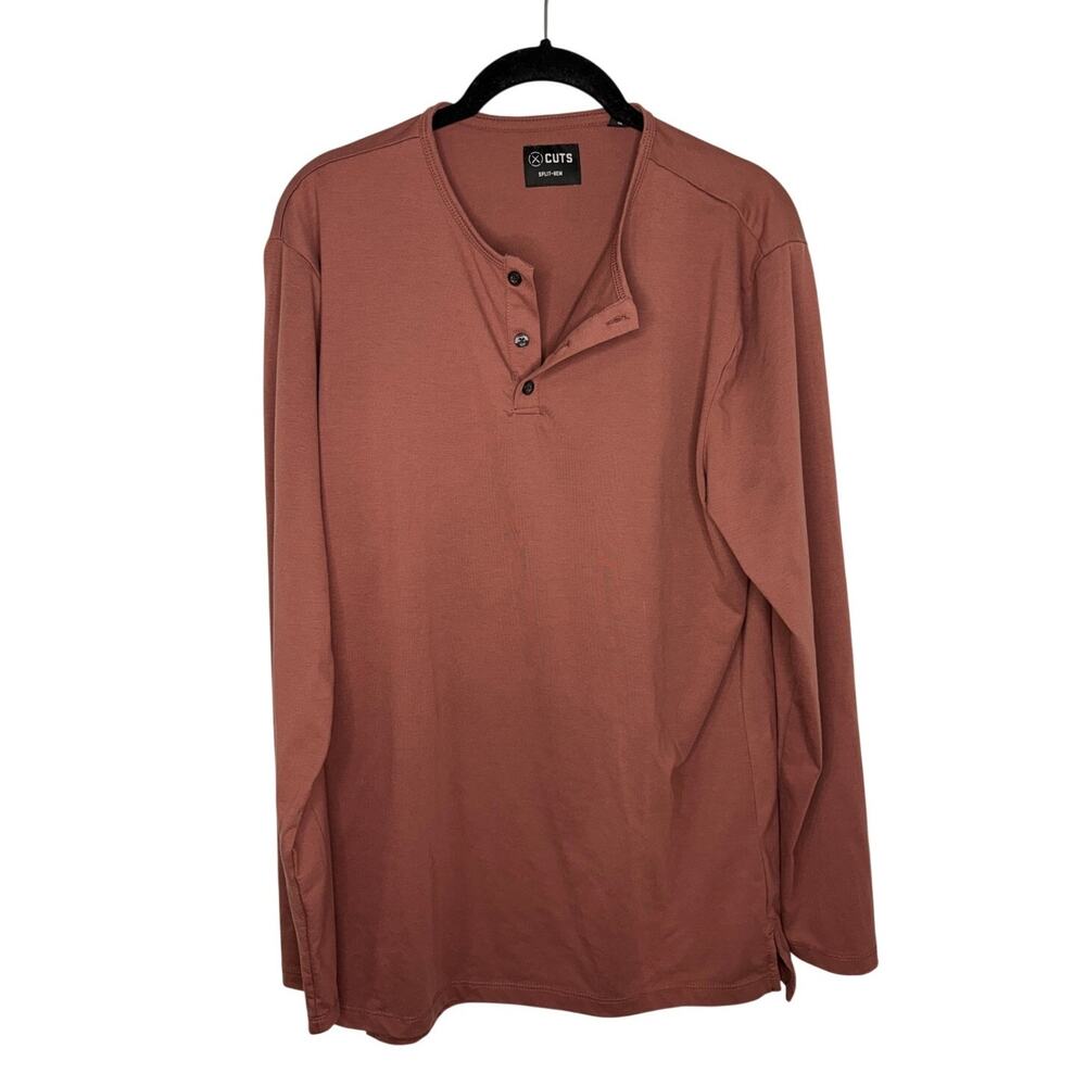 Cuts Clothing Split Hem Long Sleeve Henley Shirt Size Large Mauve Soft